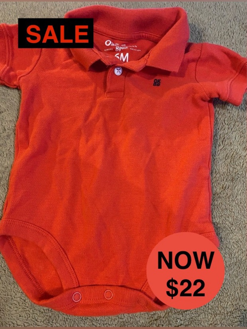 EUC OshKosh B'gosh Red Polo Onesie Bodysuit (Size 6M)